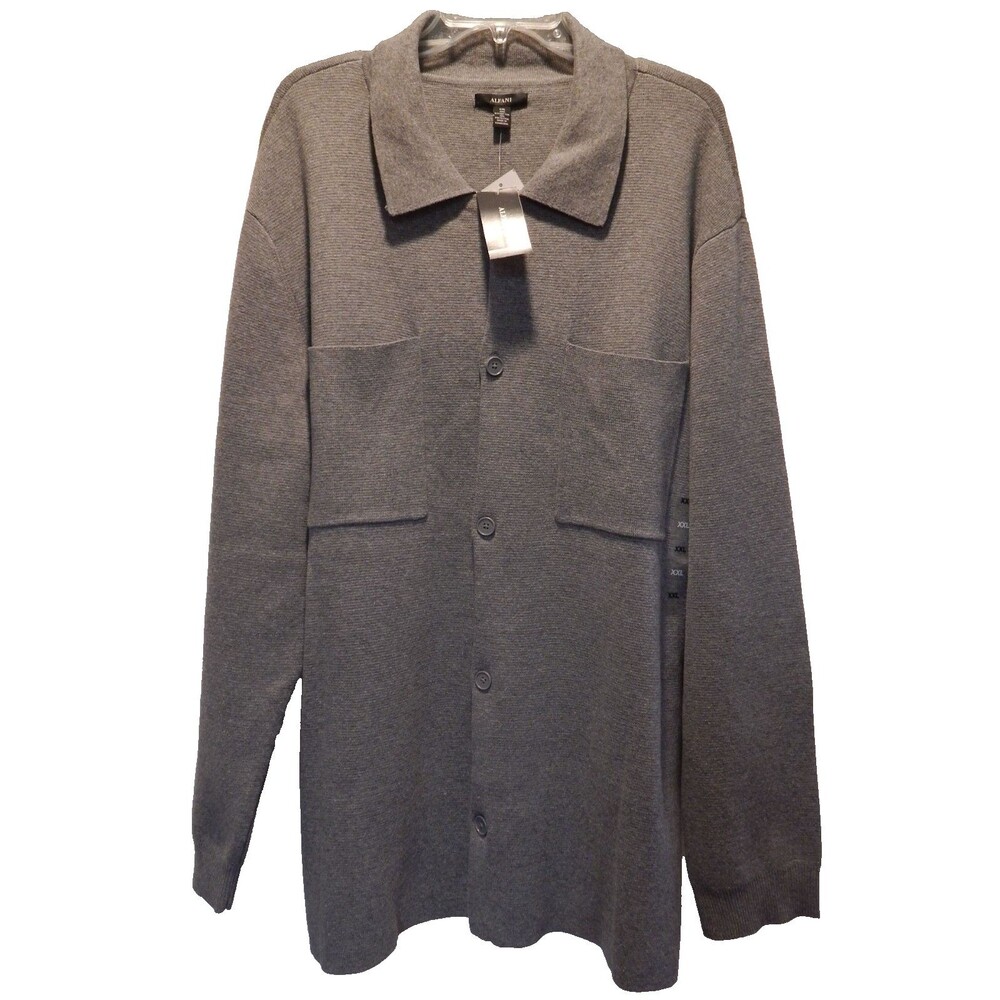 Men's Alfani XXL Gray Button-up Cardigan Sweater w/ Pockets Stunning $ 99.00 NWT
